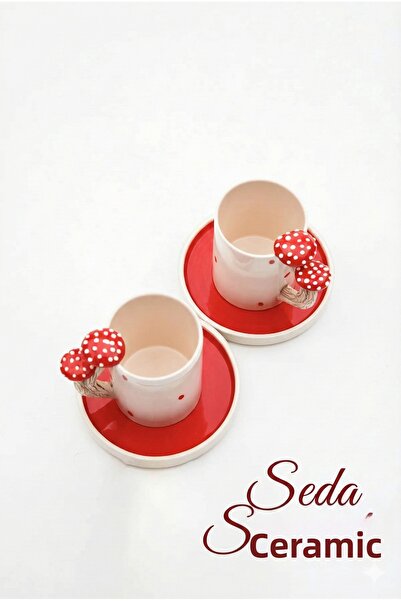 seda seramik Handmade Dila Design Mushroom Handle 4-Piece Ceramic Coffee Cup ...