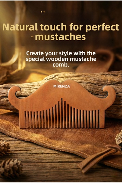 mirenza cosmetic مشط اللحية الطبيعي على شكل شارب من خشب البقس يوفر تأثيرًا مضادًا للكهرباء الساكنة ومهدئ ومريح