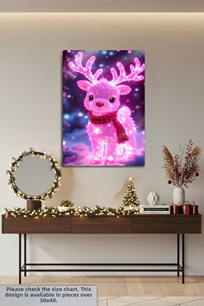 DekorHane Metal Print - Christmas Design with Neon, Santa Claus, Snowman, Deer, New Year's Gift Painting