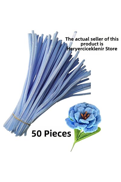 hyc heryerçiçeklenir 50 Pieces of Light Blue Chenille, Feathered Wire Suitabl...