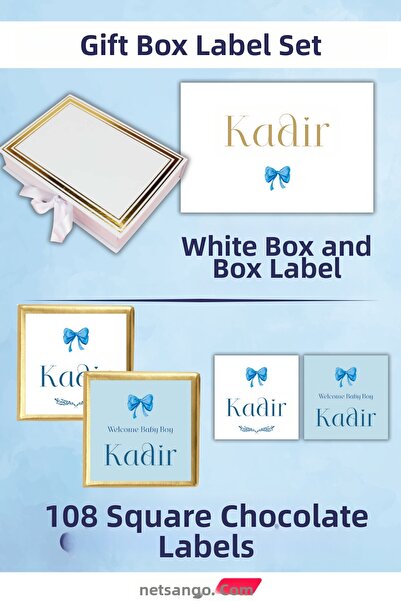 Netsan Etiket Blue Bow Gift Tag Set - White Box, 108 Pieces Chocolate Tags, 2...