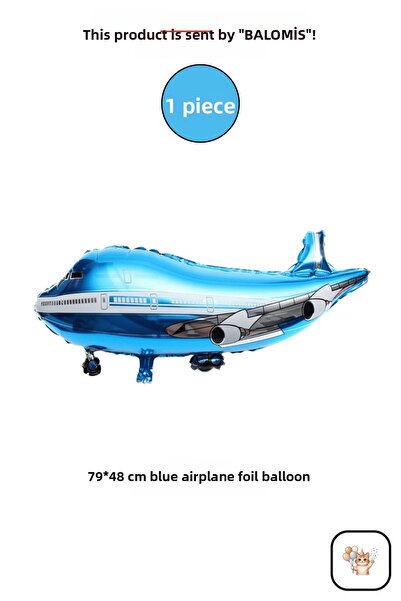 BALOMİS 1 Piece Blue Airplane Shaped Foil Balloon 79X48 cm Birthday Decoration