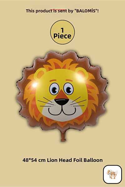 BALOMİS 1 Piece Lion Head Shaped Foil Balloon 48X54 cm Birthday Decoration