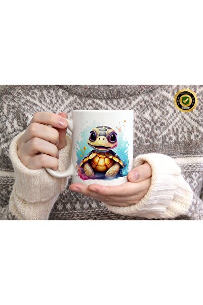 WİLLOW STORE Cute Turtle Porcelain Mug with 12 Figures, High Quality, Gift