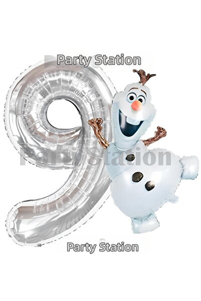 Parti Station Frozen Olaf Concept 9 Year Old Silver Foil Number Balloon Set
