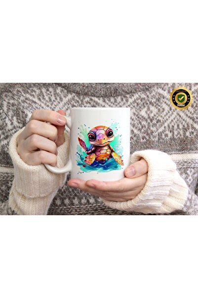 WİLLOW STORE Cute Turtle Porcelain Mug with 18 Figures, High Quality, Gift