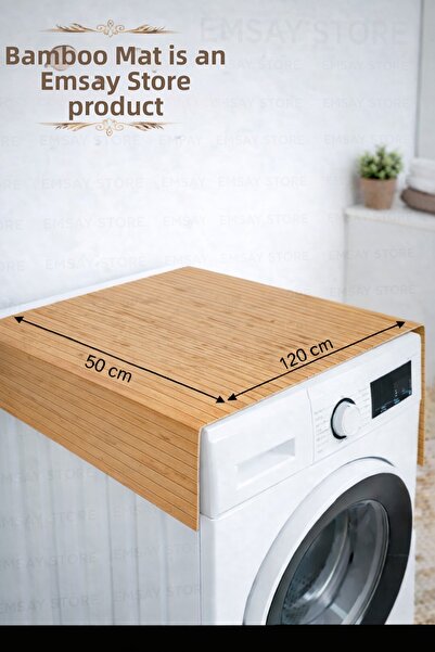 Emsay Store Natural Wood Bamboo Bath and Washing Machine Mat – Non-Slip and D...