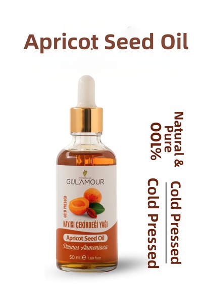 GÜLAMOUR زيت نواة المشمش الطبيعي 100% - نقي - خالٍ من المواد المضافة - 50 مل