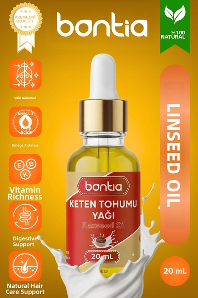 Bontia زيت بذور الكتان 20 مل - 100% نقي معصور على البارد، غني بأوميغا 3، للعن...