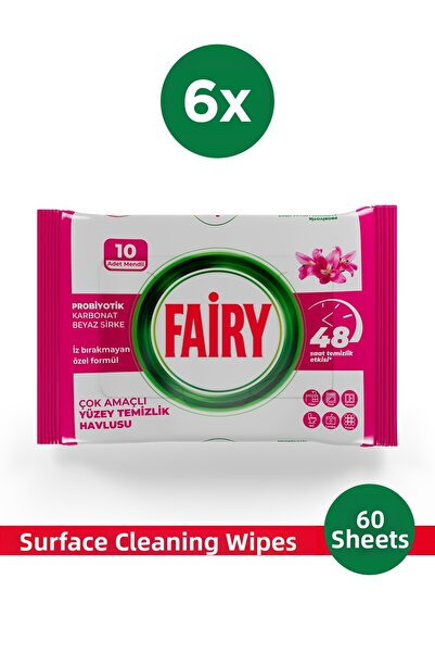 Fairy Multi-Purpose Surface Cleaning Towel 10 Sheets 6 Pieces |   Lilyum Flower |   White Vinegar & Baking Soda