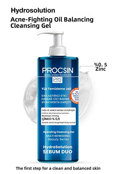 PROCSIN هيدروسوليوشن مضاد لحب الشباب - جل موازنة الزيت، تنظيف الوجه، 400 مل