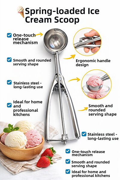 DrBambu Stainless Steel Spring Loaded Ice Cream and Cookie Scoop