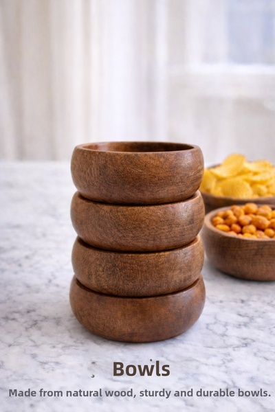 DrBambu طبق تقديم خشبي دائري مكون من 4 قطع مصنوع من خشب الزان الطبيعي