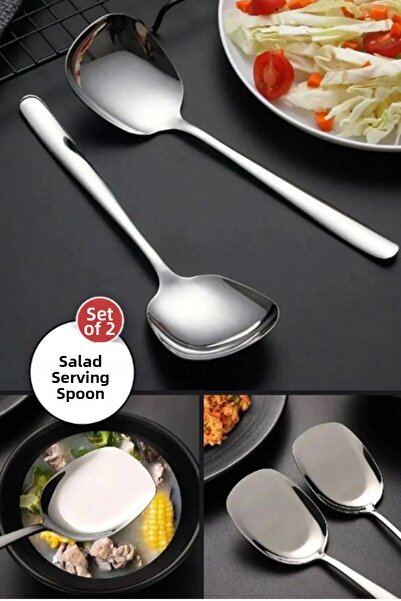 Duffa 2 Pcs 21cm Stainless Steel Serving Spoon Salad Spoon |   Luxury Steel Food Serving Spoon