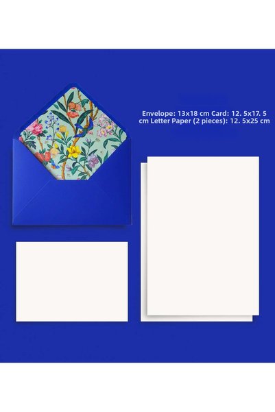 Bazen Defter ظرف أزرق منقوش بالطيور والزهور