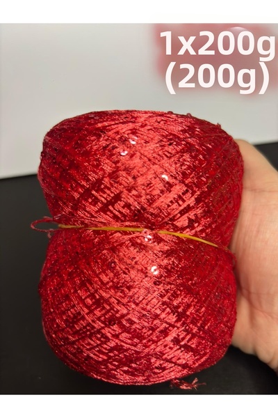 Ana&Kuzusu İplik خيط تريكو مزين بالترتر الأحمر على شكل زهرة الرمان 200 جرام
