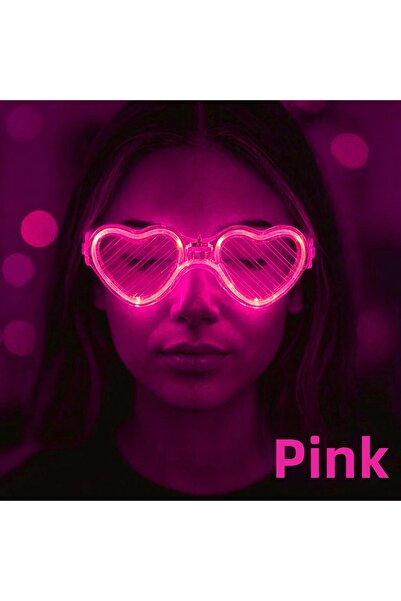 eco port نظارات القلب المضيئة باللون الوردي - نظارات الحفلات المتوهجة بثلاثة ...