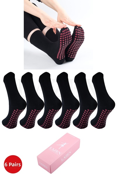 Lazen Șosete pentru yoga, pilates și reformer pentru femei - Talpă anti-alune...