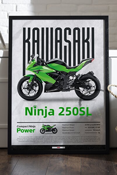 Duvarda Αφίσα Kawasaki Ninja 250 SL με μαύρο ξύλινο πλαίσιο, διακοσμητικός πί...