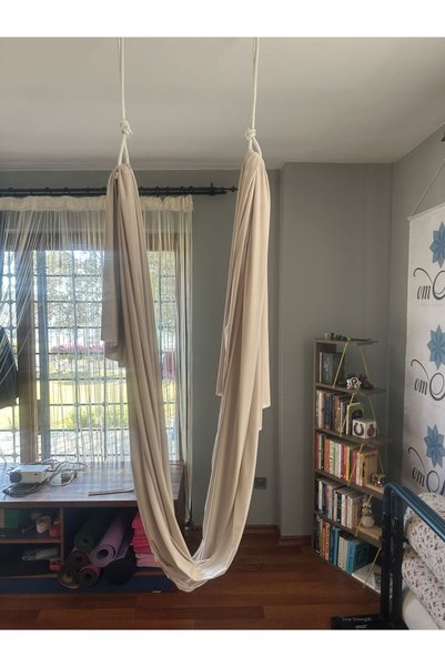 OmSiva Yoga Hammock Fabric -Sand Beige Cream Equipment Gift Item Can Stretch up to 260cm Width (Ce Certified Products)