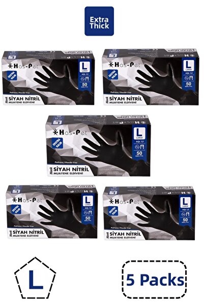 Has-Pet Extra Thick Black Powder-Free Nitrile Gloves Large 50-Piece 5 Boxes