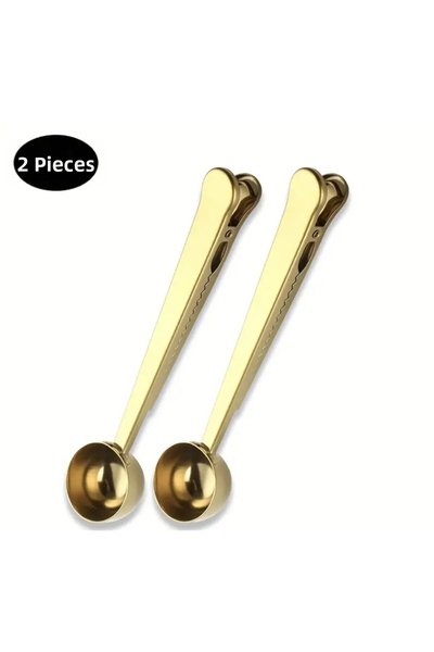 Online Home Market 2 Pieces Coffee Measuring Spoons with Pegs Gold Multifunctional Stainless Steel Spoons