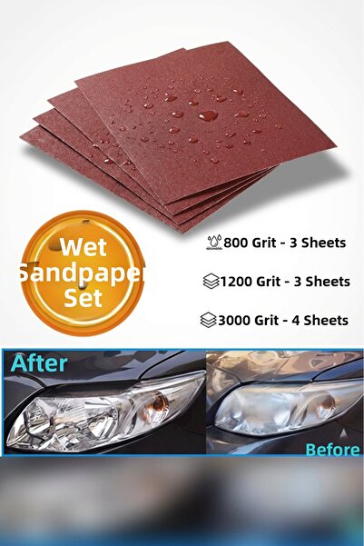 Badem10 مجموعة ورق صنفرة مائي ناعم وسميك لتنظيف وتلميع مصابيح السيارات 800-1200-3000 (10 قطع)