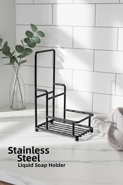 grimorlife Метална стойка за сапун за съдове с едно място за сапун и закачалка за кърпи