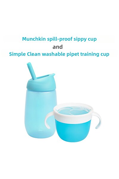 Munchkin Non-Spill Snack Container + Simple Clean Straw Drinking Cup Blue Set (12 Months+)