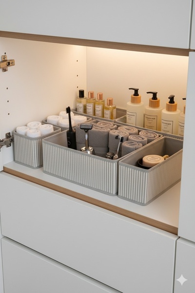 homyjr's Set de 4 dulapuri gri cu dungi-organizator sertar 28x28x13 (X1) / 28...