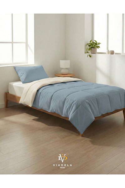 Viadela لحاف قطني مفرد مزدوج الجوانب 160×215 سم |   محشو بالألياف |   مع حقيبة