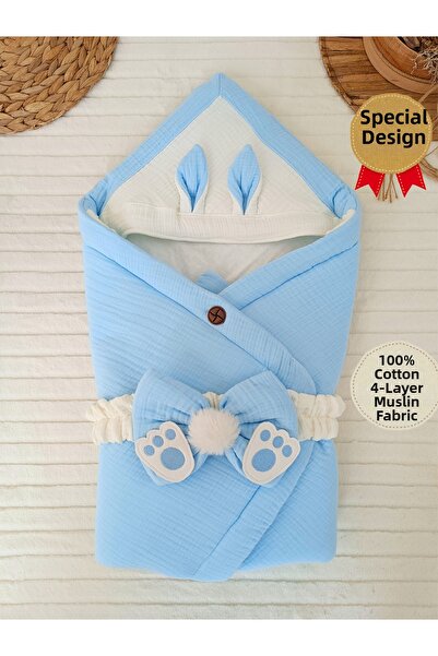 Tomuycuk بطانية أطفال زرقاء من الموسلين مكونة من 4 طبقات مصنوعة من القطن بنسبة 100%، قماط نوم عضوي طبيعي، إصدار المستشفى