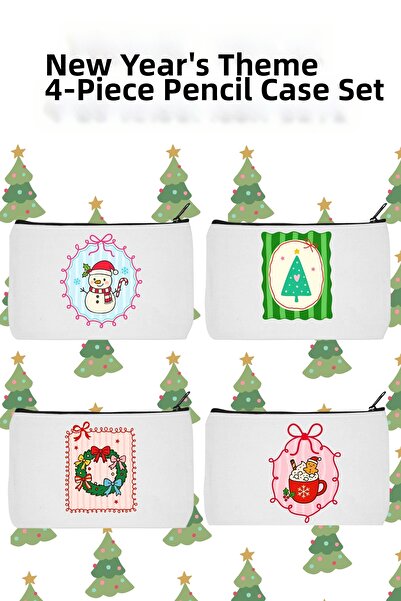 designedfy New Year's Concept Set of 4 Makeup Bags, Pen Holder Set