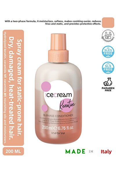 Inebrya بلسم الشعر بيكريمنت كيراتين ثنائي المرحلة ثنائي المرحلة 200 مل