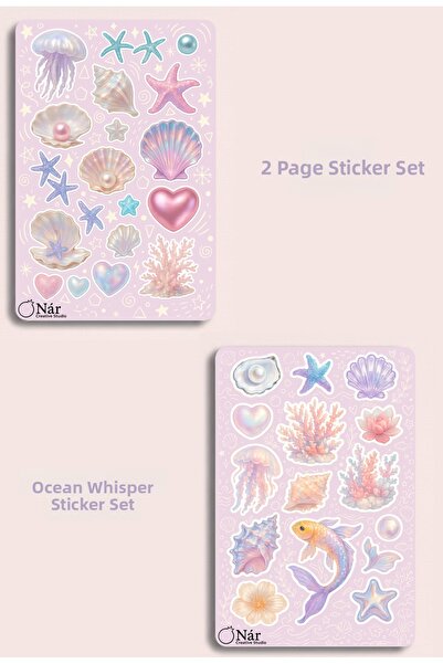 Nar creative studio مجموعة ملصقات همسات المحيط I قطعتان I للجدول الزمني والدف...