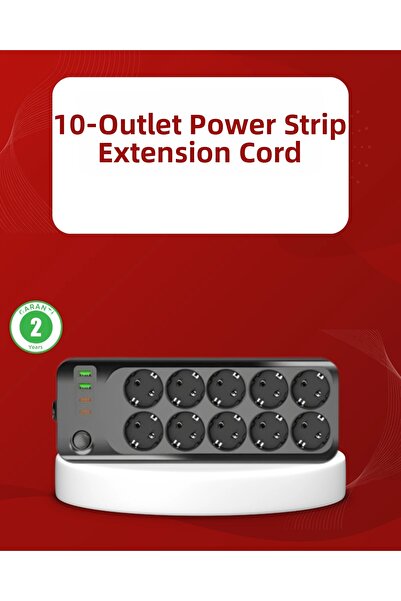 Epilons USB Type-C Supported 10-Outlet Power Strip with Thermal Protection 2m...