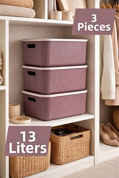Bayev 3 bucăți 13 litri cutie de depozitare mov pentru organizator de dulap cu capac