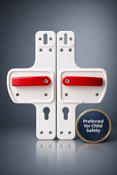 Life 360 Barrier Door Handle |   White-Red |   Child Safe |   Suitable for Sc...