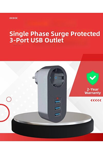 Epilons مقبس كهربائي بقوة 2500 واط مع حماية من التيار - 3 منافذ USB