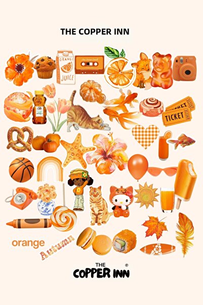 The Copper Inn مجموعة ملصقات جمالية برتقالية اللون مكونة من 44 قطعة، ملصقات ل...