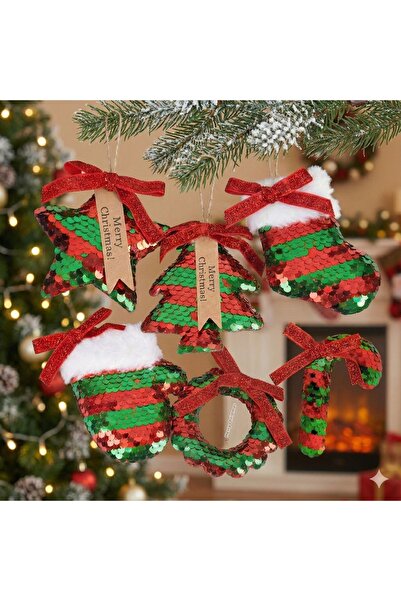 DODOMAR Set de 6 ornamente pentru brad de Crăciun, cu paiete și paiete, ornam...