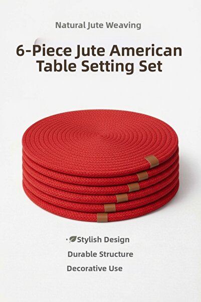 Febros 6-Piece Round Jute American Serving Natural Wicker Placemat Stylish Table Presentation Decorative Underplate
