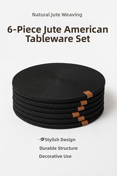 Febros 6-Piece Round Jute American Serving Natural Wicker Placemat Stylish Table Presentation Decorative Underplate