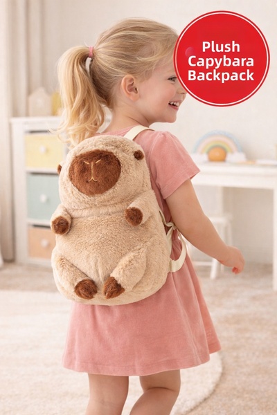 TOYFEST حقيبة ظهر كابيبارا من القطيفة الكريمية للأطفال، حقيبة ألعاب ناعمة لري...