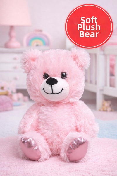 TOYFEST دمية دب قطيفة وردية - دب لطيف وناعم، هدية للأطفال والأحباء