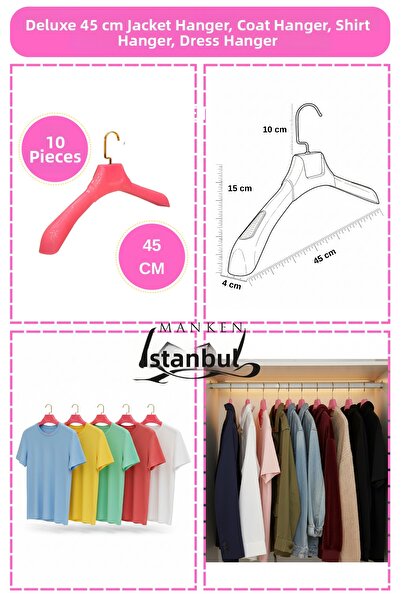 Manken İstanbul 10 bucăți roz 45 cm umeraș pentru haine de producție specială, umeraș pentru haine, umeraș pentru rochii, umeraș pentru cămăși