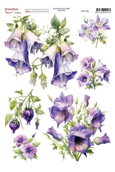İstanbul Hobi Dark Background Water Transfer Paper 25X35Cm Kst-246 Purple Flo...