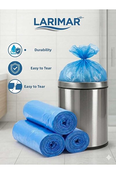 Larimar 5 Rolls Medium Size Garbage Bags Total 100 Pieces 55*60cm / Durable Blue Trash Bag Kitchen Cleaning