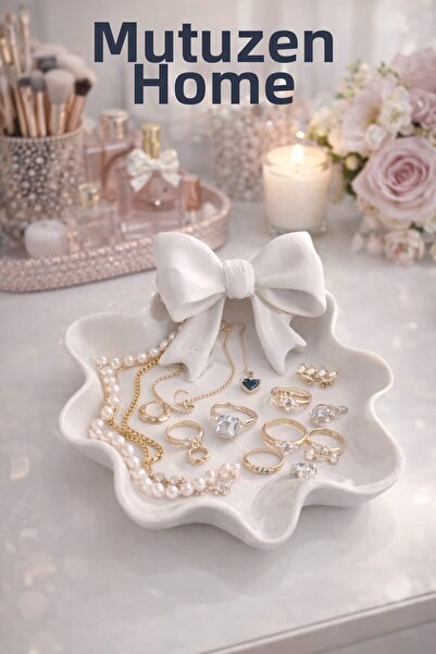 Mutuzen Home Decorative Jewelry Plate with Bow Detail
