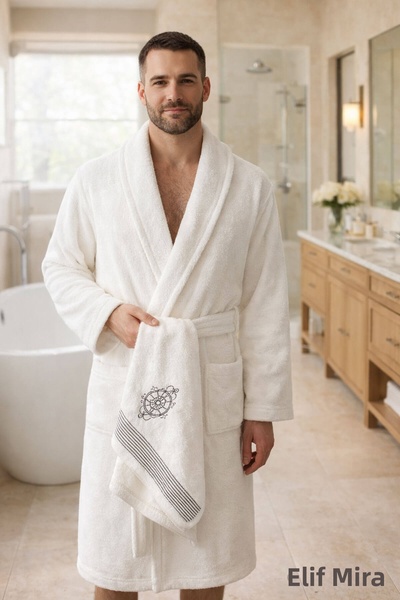Elif Mira طقم منشفة حمام فردية مع روب استحمام قطني |   نوفيا